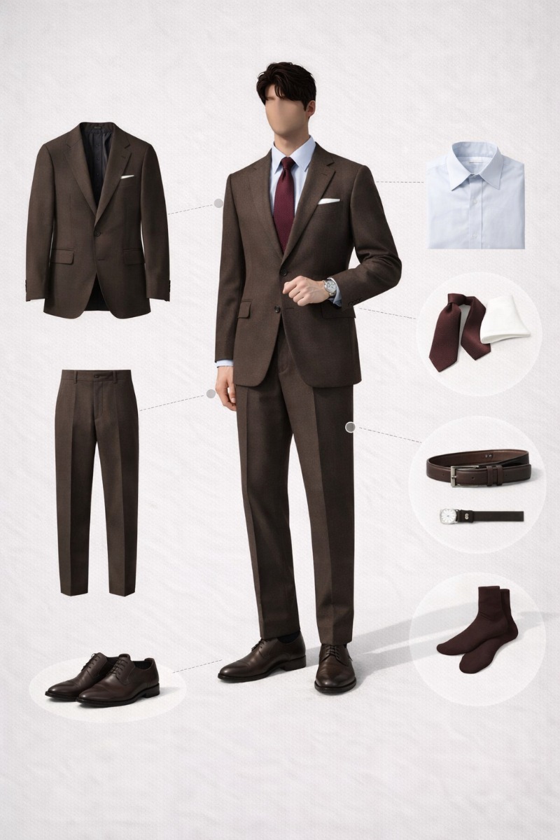 brown suit and blue shirt 2