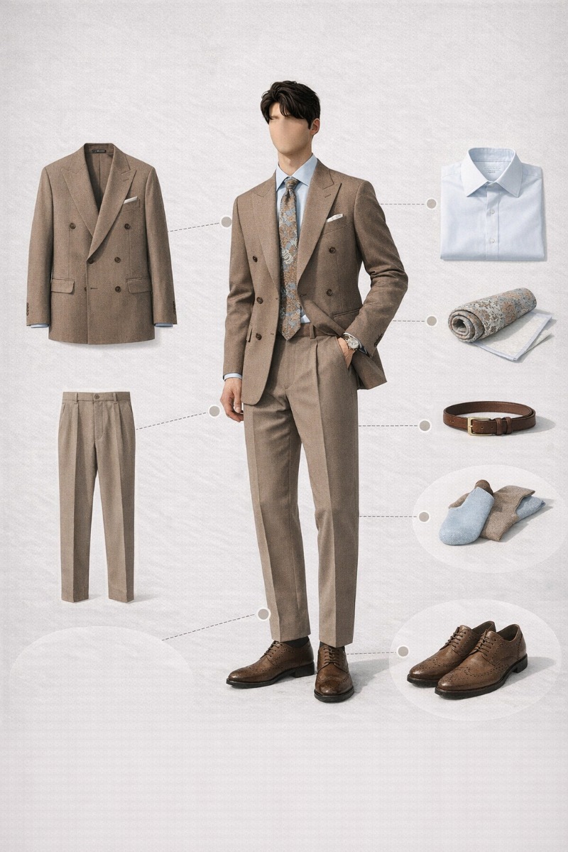 brown suit and blue shirt 4