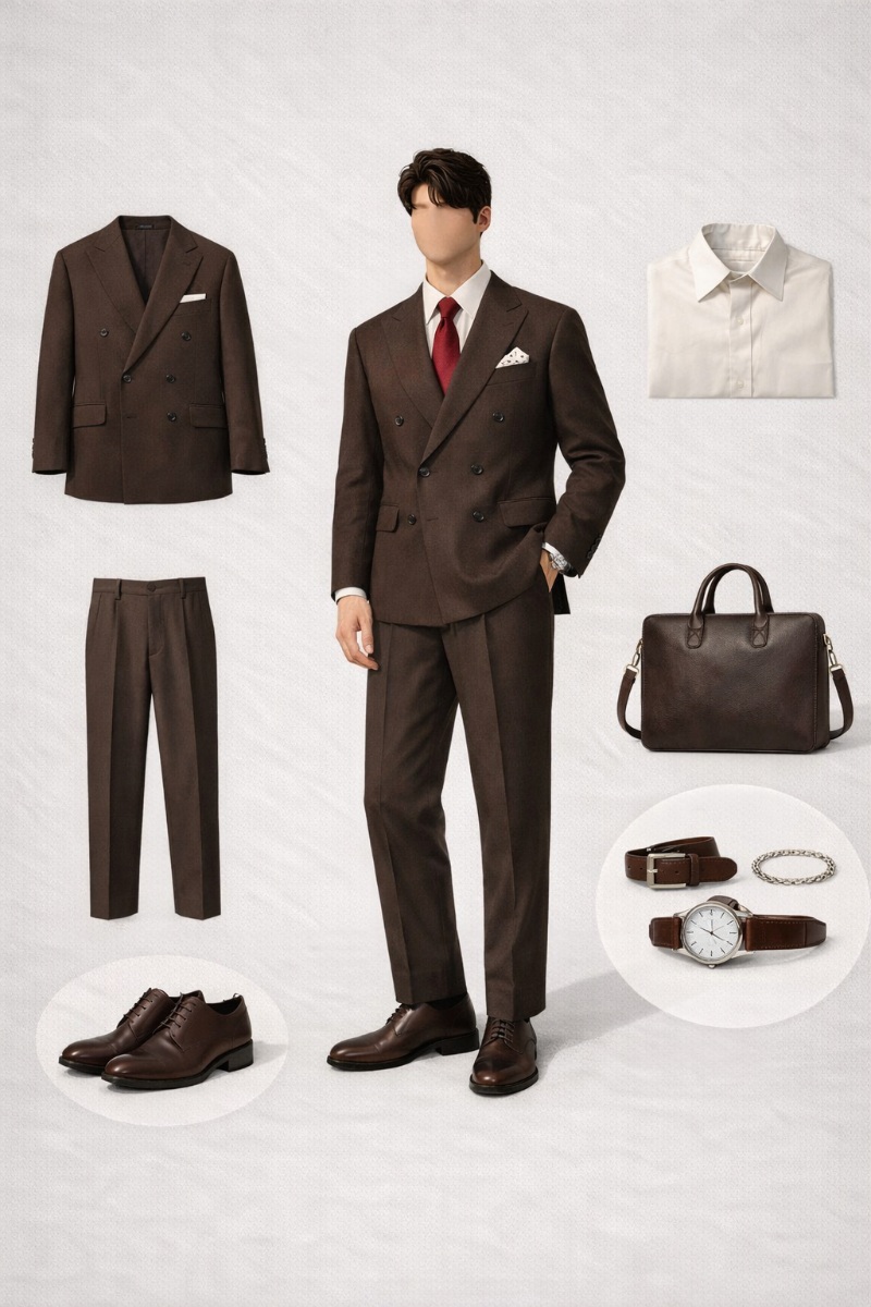 brown suit beige shirt 2