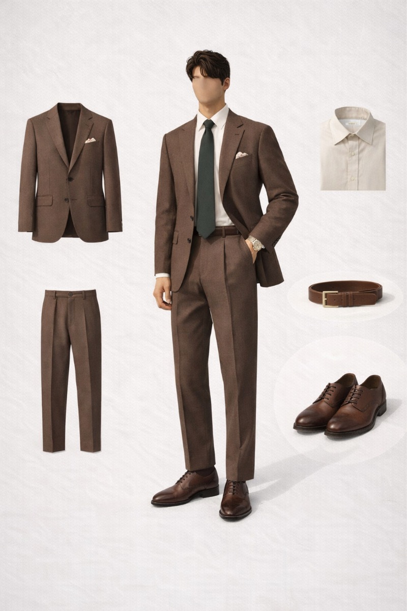 brown suit beige shirt 3