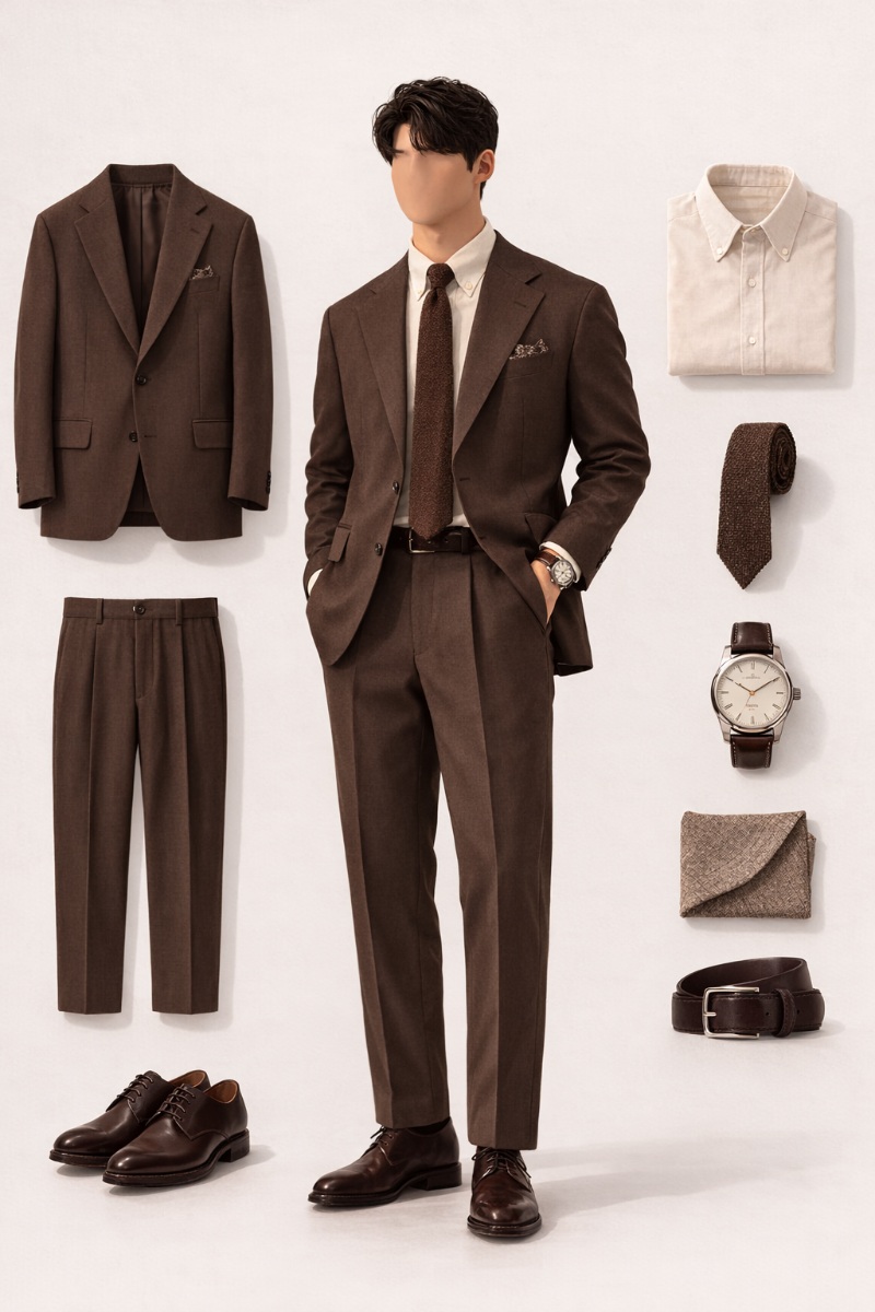 brown suit beige shirt 5