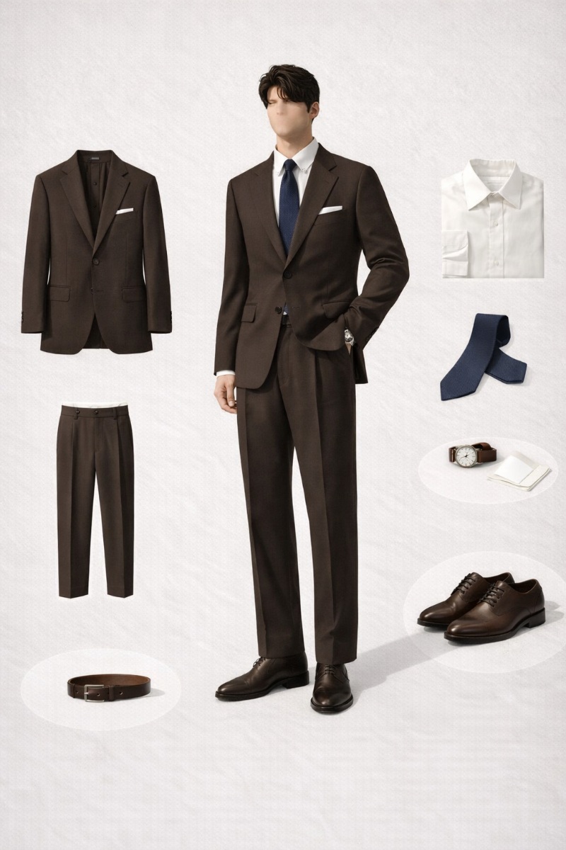 brown suit beige shirt 7