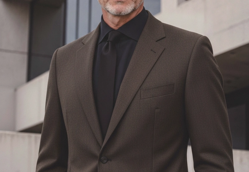 brown suit black shirt 12a