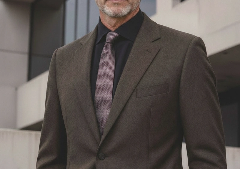 brown suit black shirt 14a