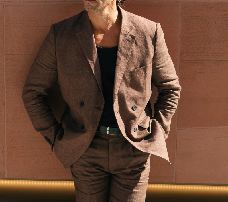 brown suit black shirt 15