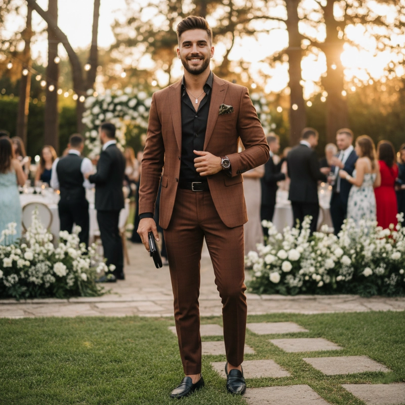 brown suit black shirt 17