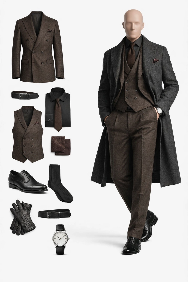 brown suit black shirt 4