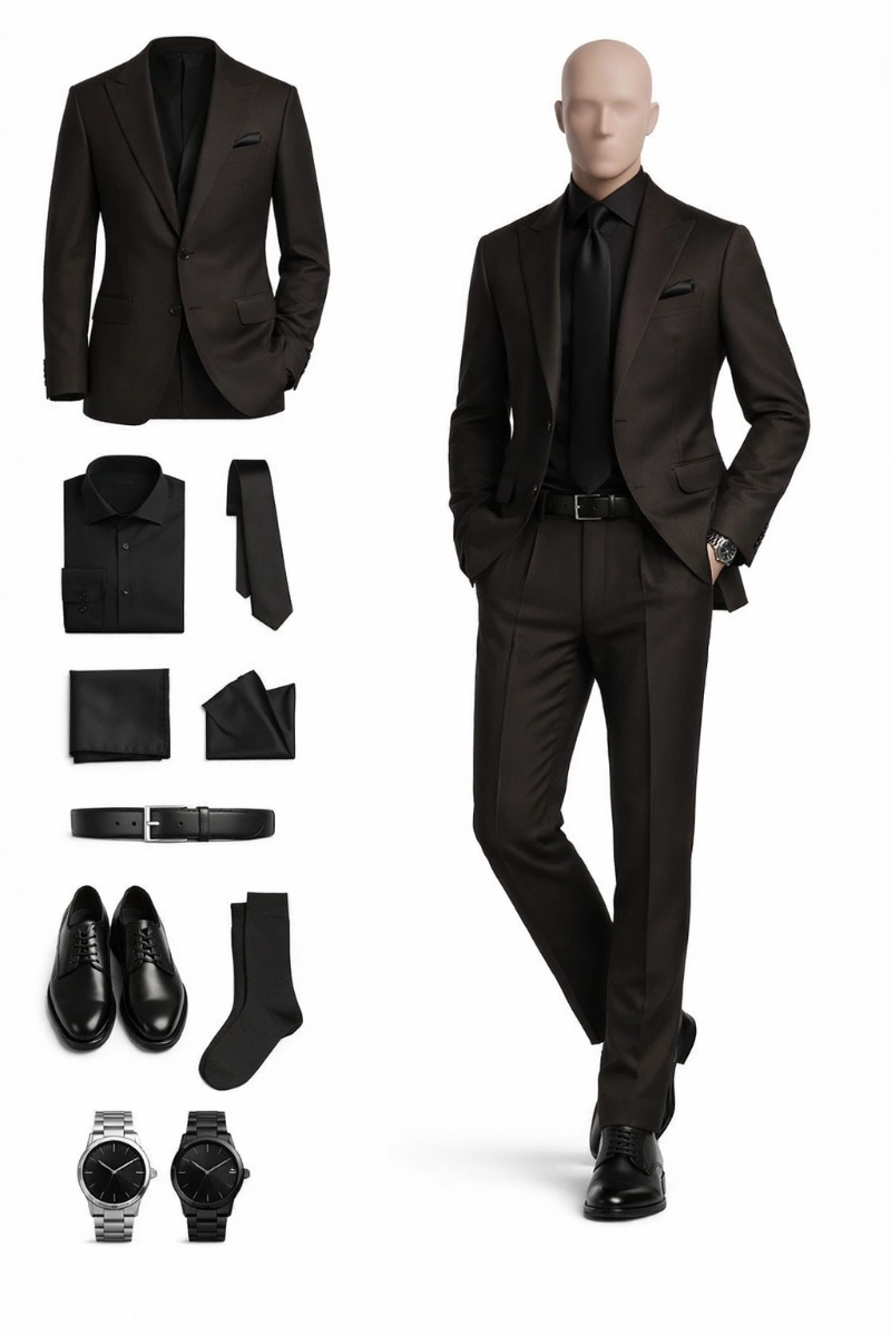 brown suit black shirt 5