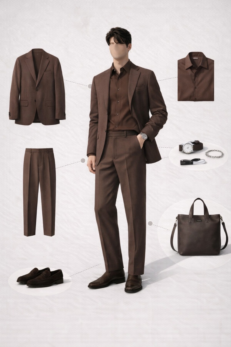 brown suit brown shirt 10