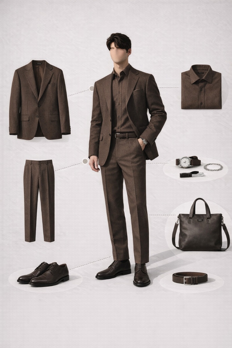 brown suit brown shirt 11