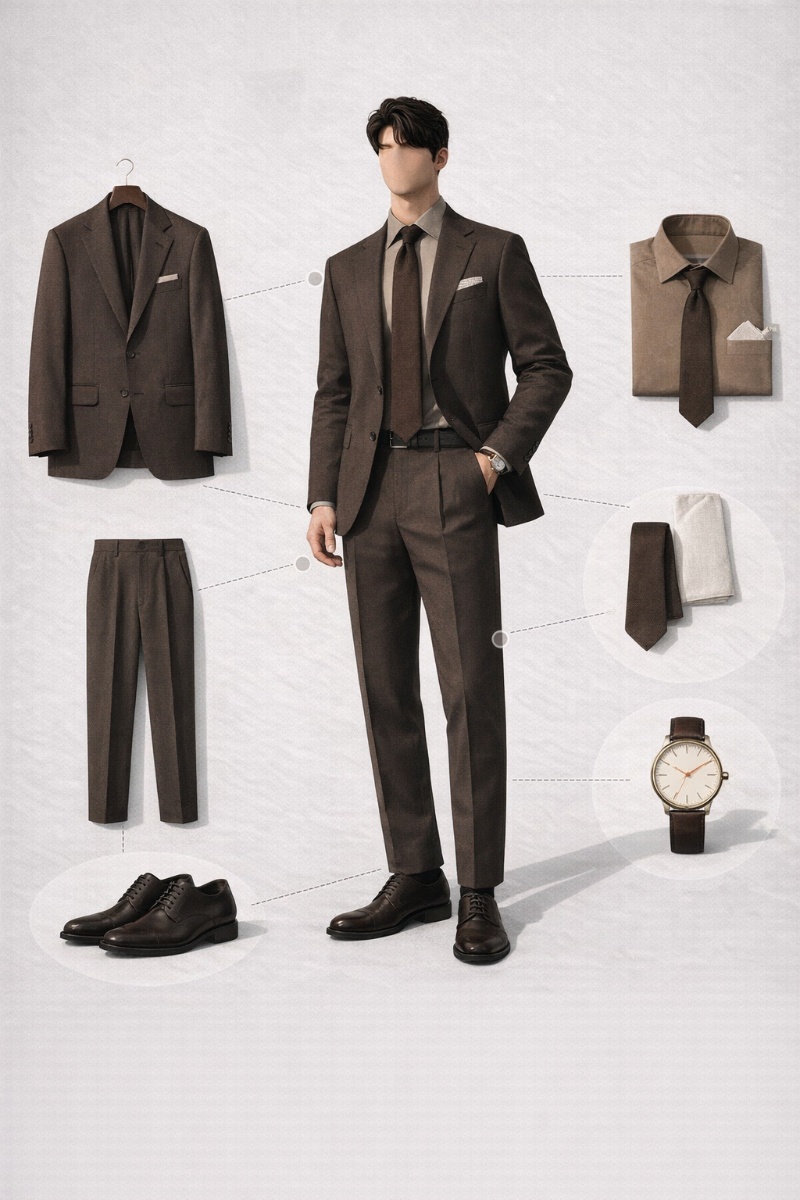 brown suit brown shirt 2