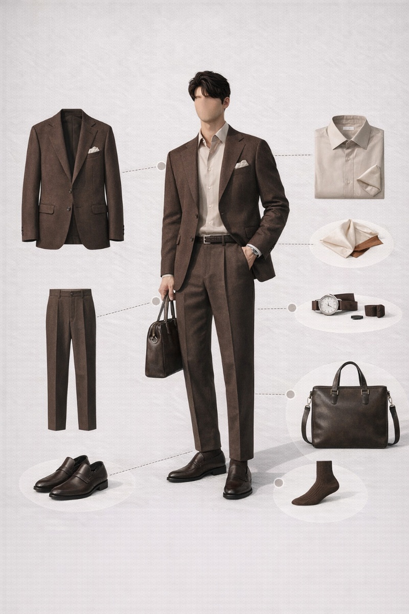 brown suit brown shirt 3