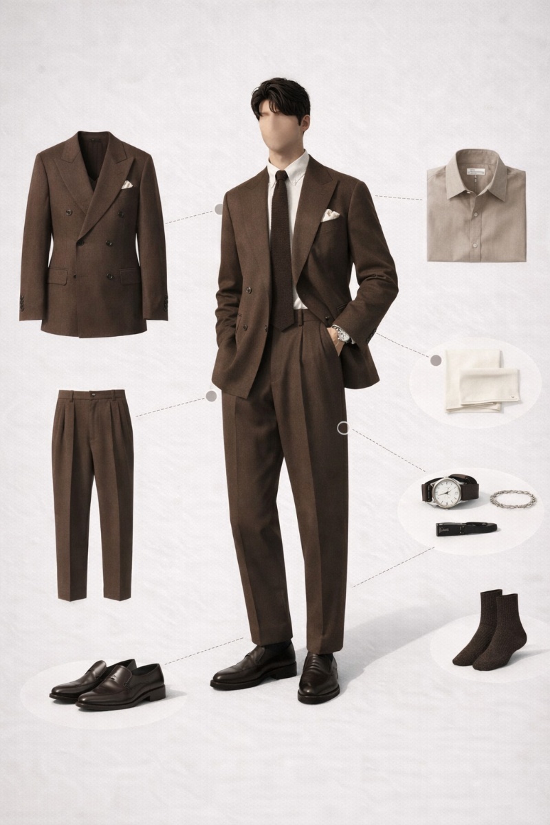 brown suit brown shirt 4