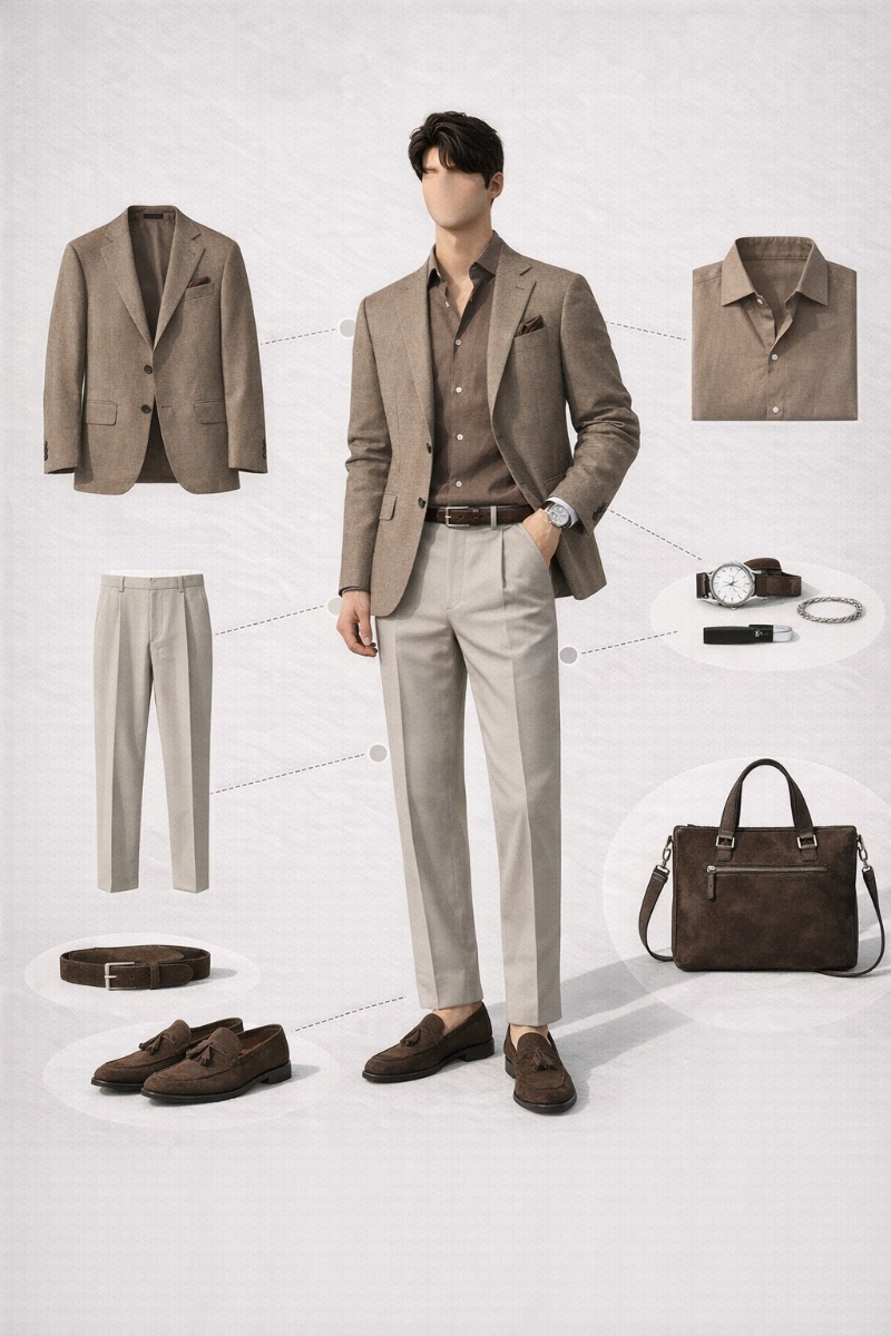 brown suit brown shirt 5