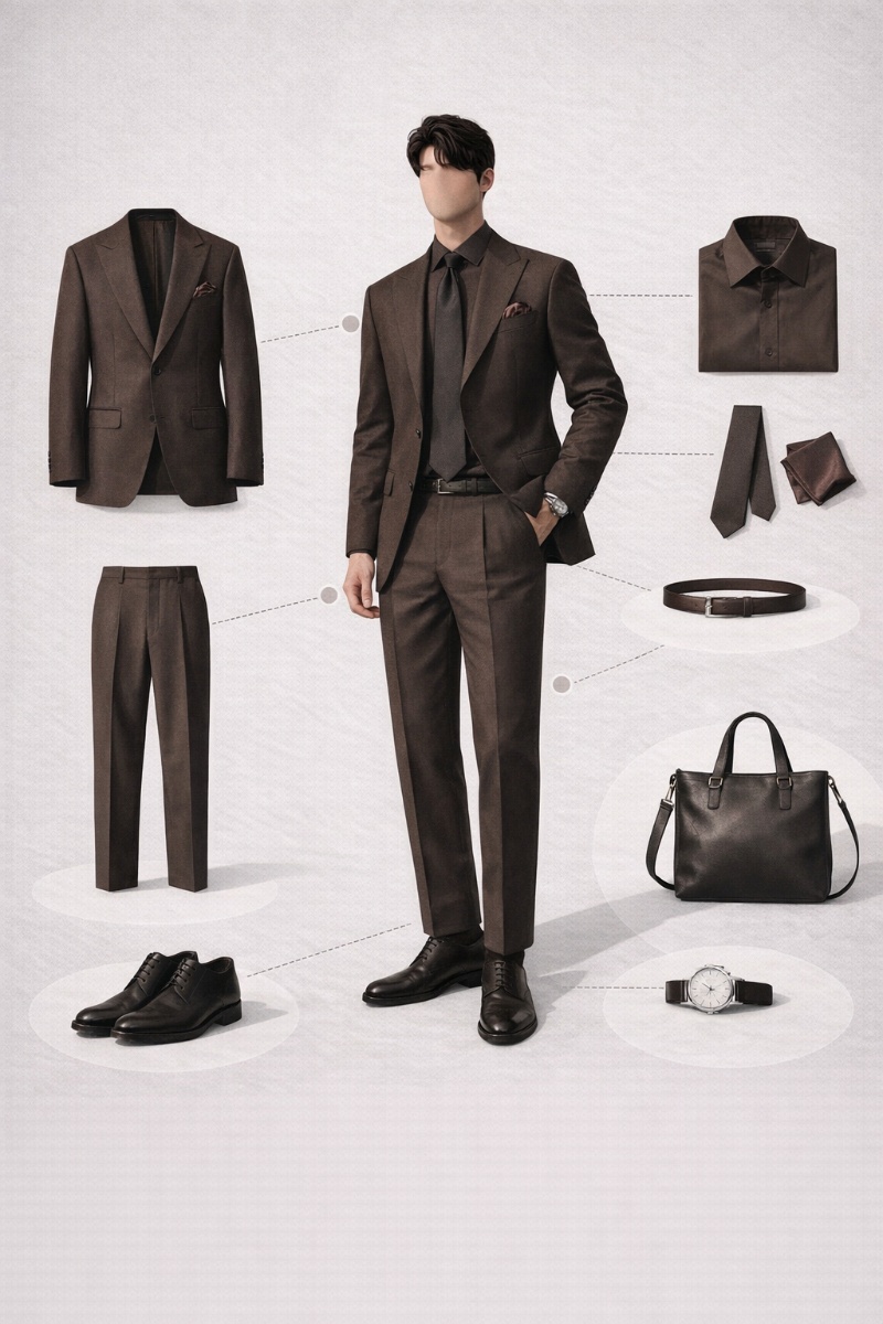 brown suit brown shirt 6