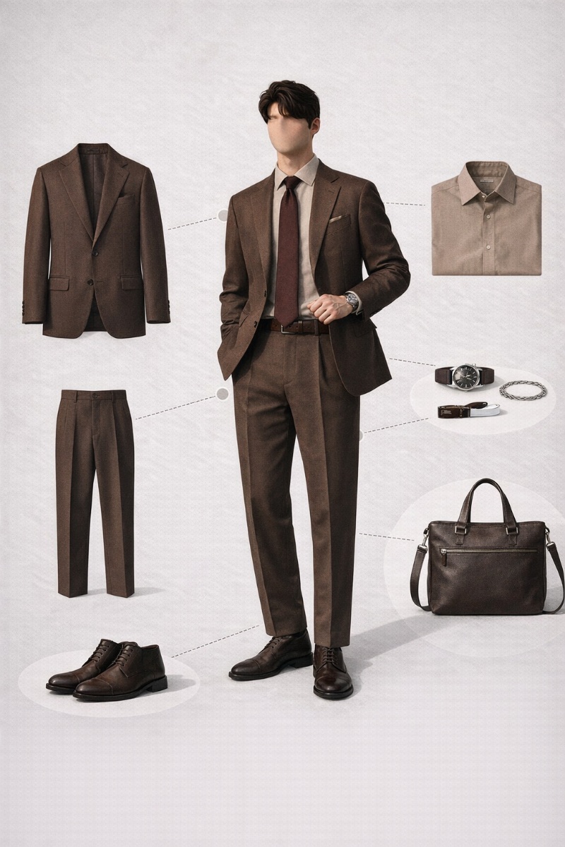 brown suit brown shirt 8