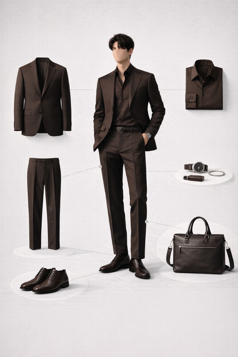 brown suit brown shirt 9