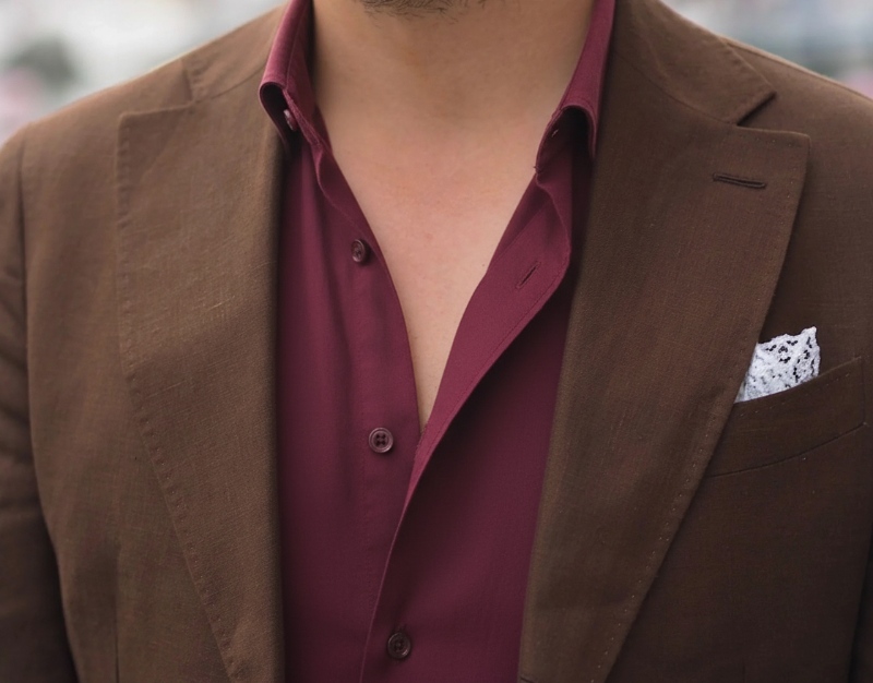 brown suit burgundy shirt 1a1