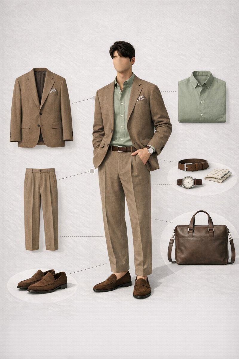 brown suit green shirt 10