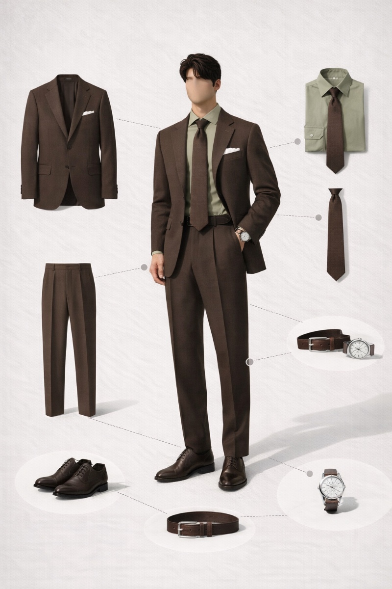 brown suit green shirt 2