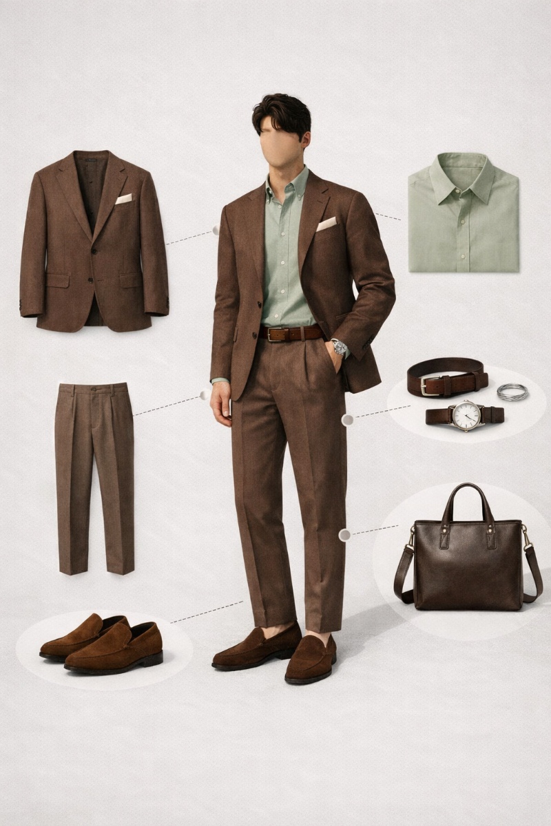 brown suit green shirt 3