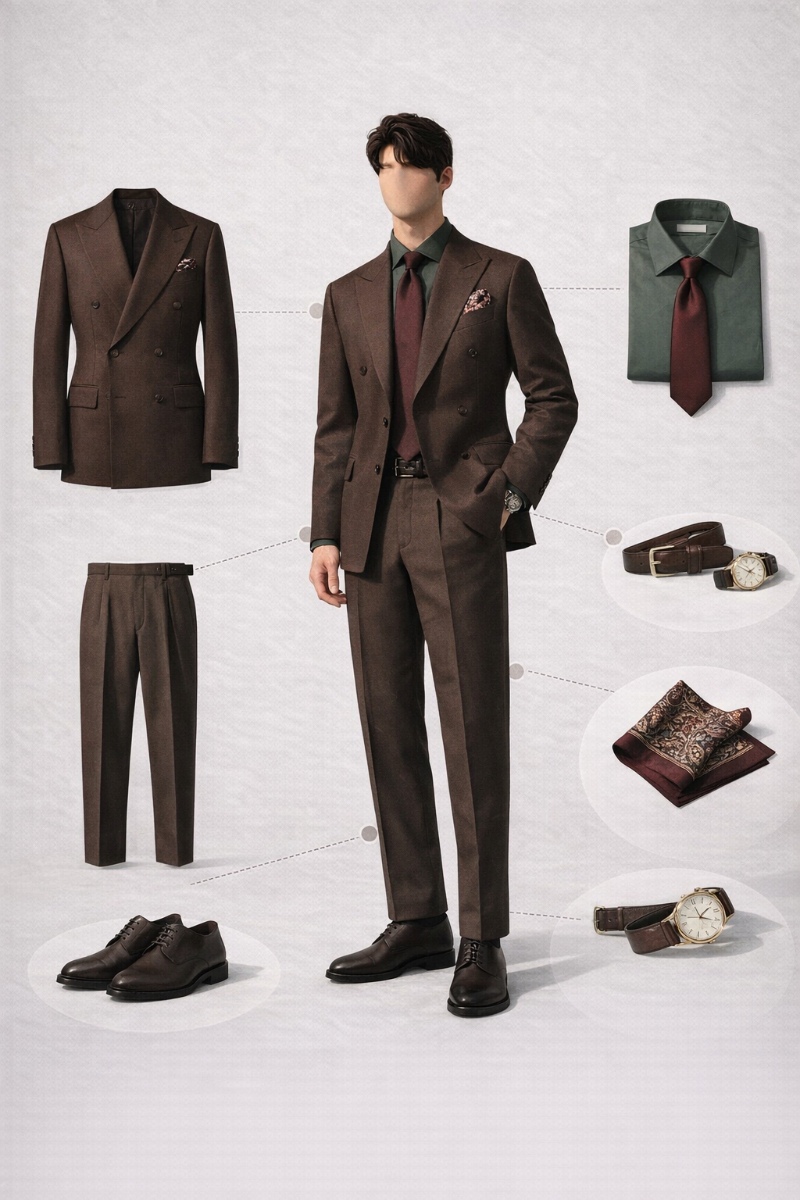 brown suit green shirt 4