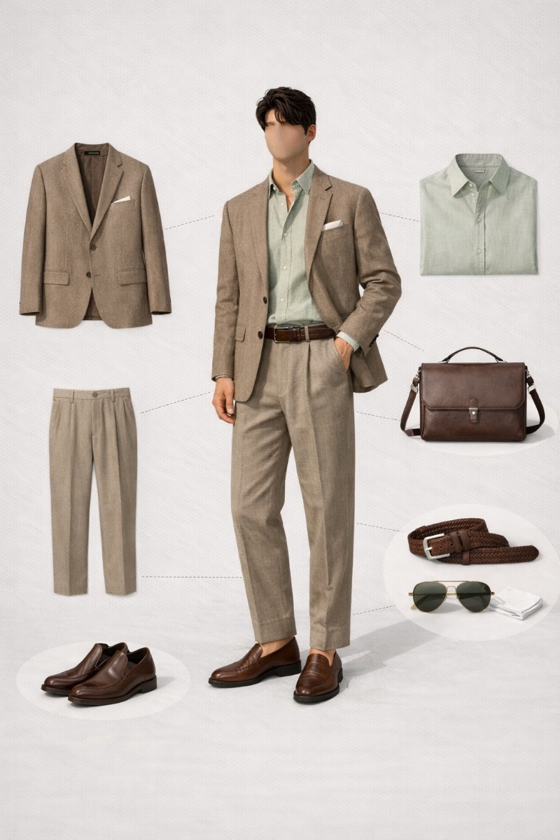 brown suit green shirt 5