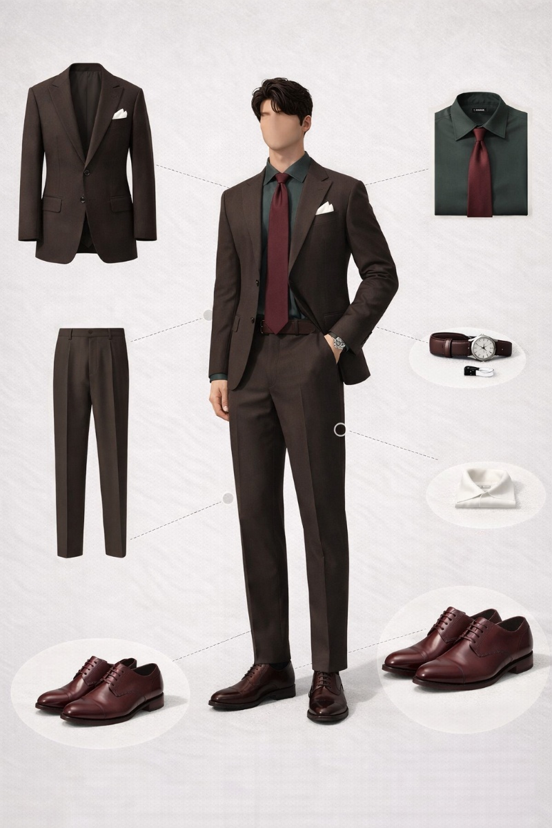 brown suit green shirt 6