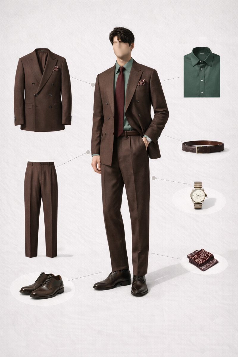 brown suit green shirt 8