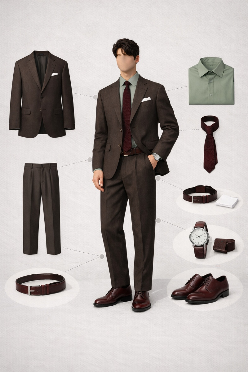 brown suit green shirt 9