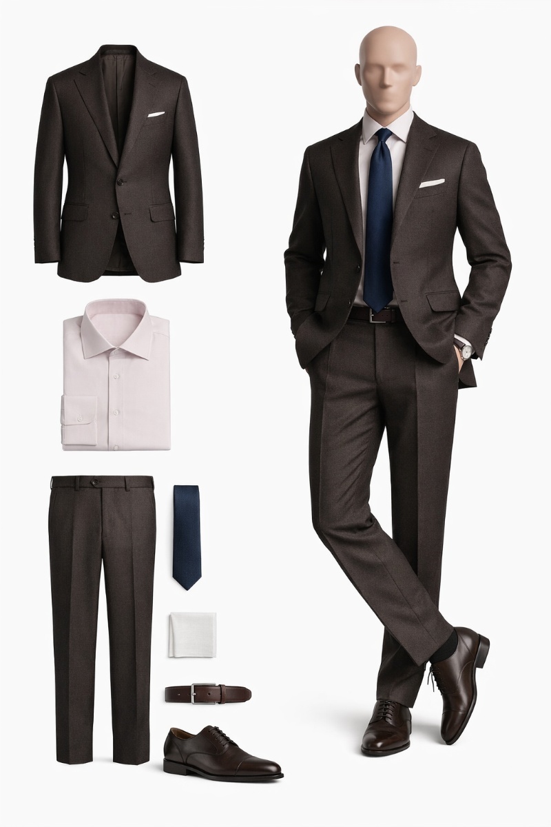 brown suit pink shirt 2