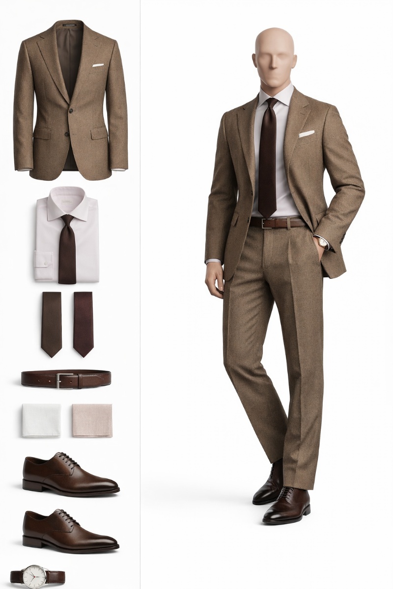 brown suit pink shirt 4