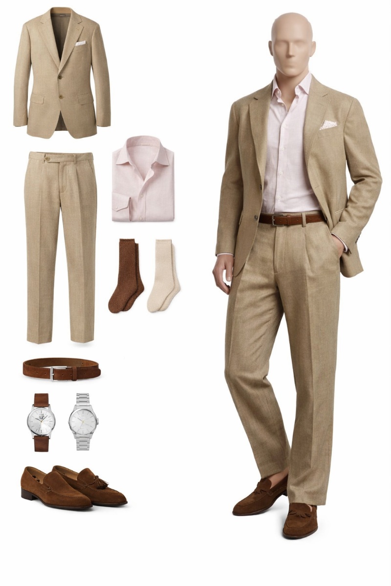 brown suit pink shirt 5