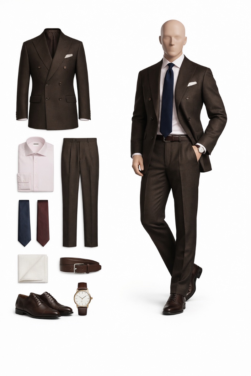 brown suit pink shirt 6