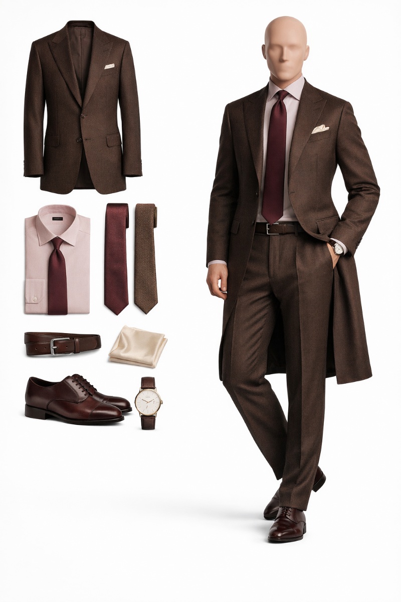 brown suit pink shirt 7