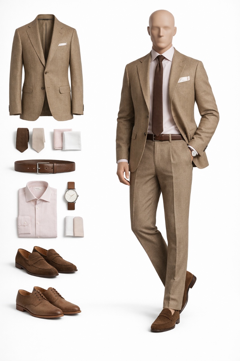 brown suit pink shirt 8