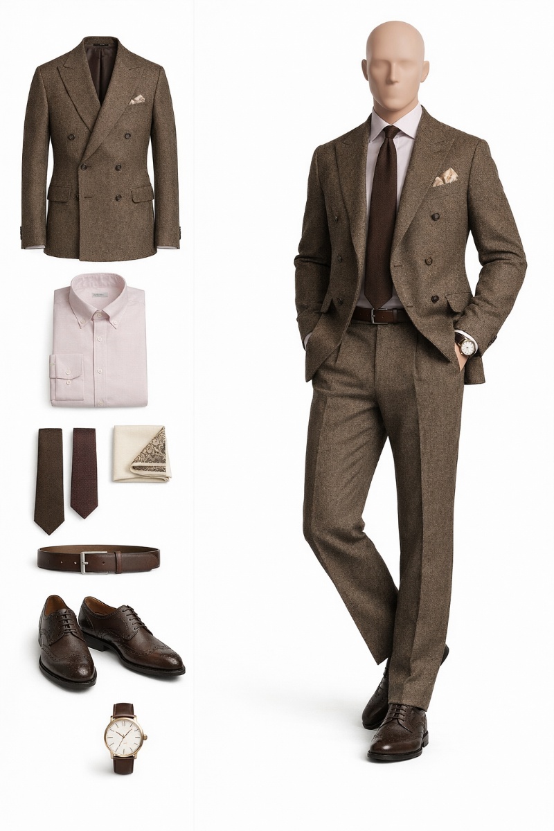 brown suit pink shirt 9