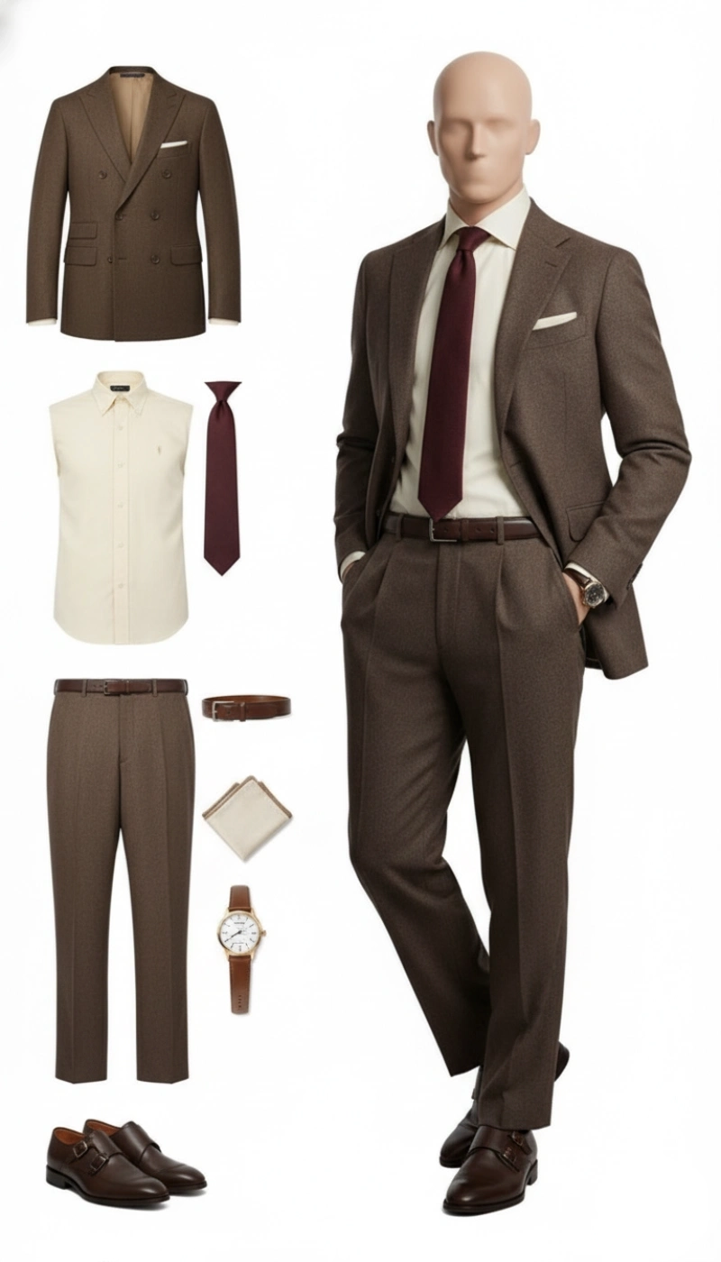 What Color Shirt to Wear with Brown Suit for a Gentleman Look 40 cream shirt with brown suit