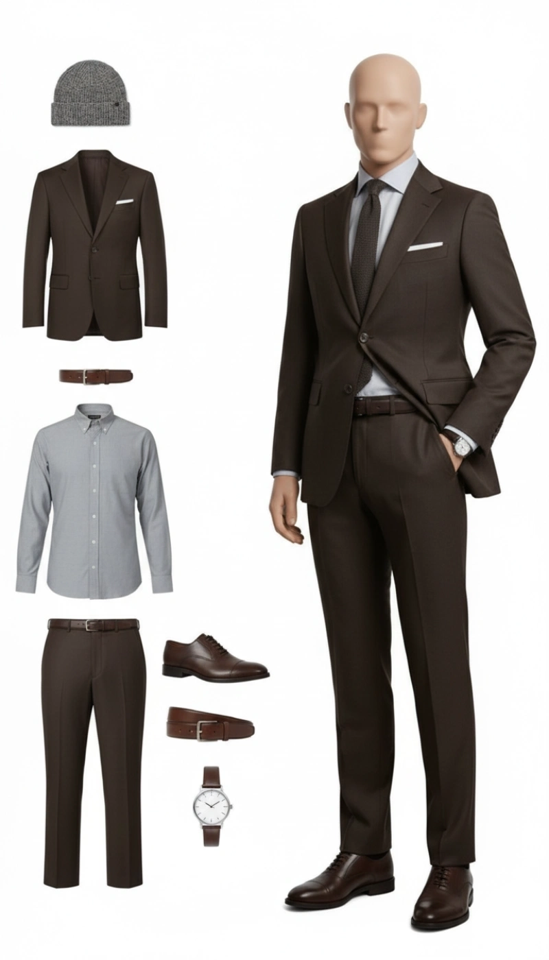 What Color Shirt to Wear with Brown Suit for a Gentleman Look 43 grey shirt with brown suit