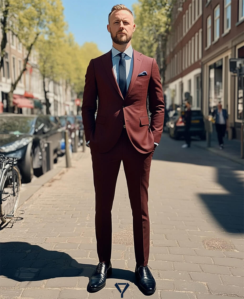 how to wear a burgundy suit 22