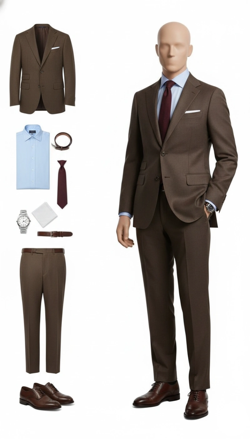 What Color Shirt to Wear with Brown Suit for a Gentleman Look 32 light blue shirt with brown suit
