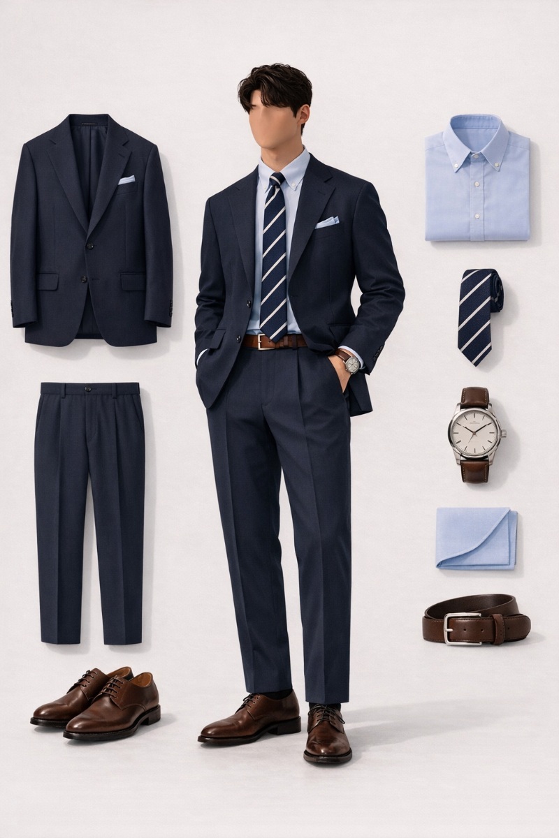 navy blue suit and light blue shirt 3