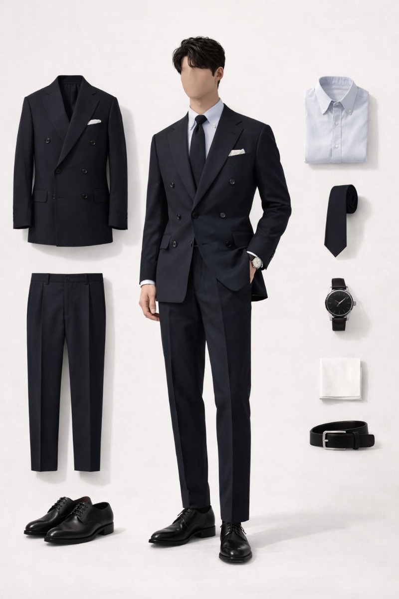 navy blue suit and light blue shirt 5