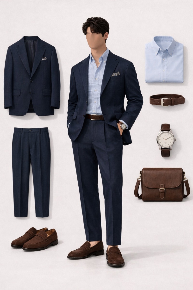 navy blue suit and light blue shirt 6