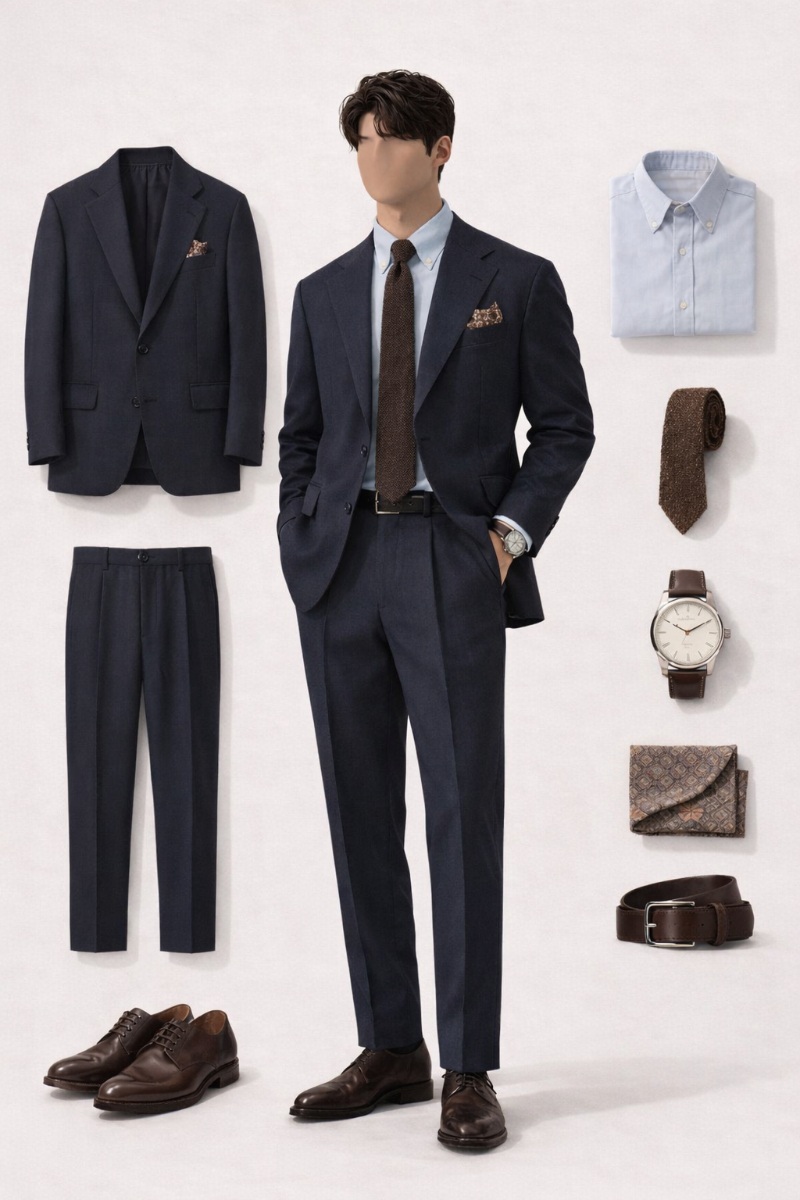 navy blue suit and light blue shirt 7