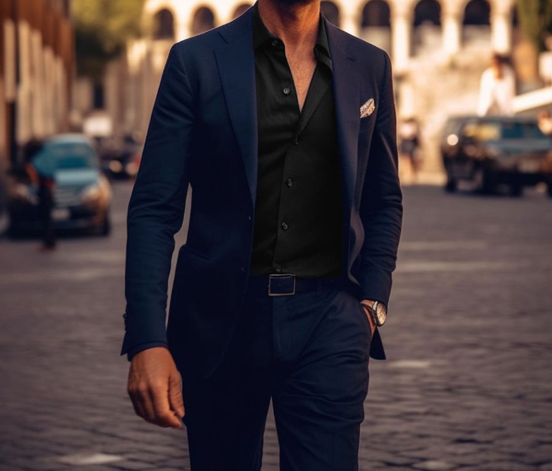 navy blue suit with black shirt 1a1