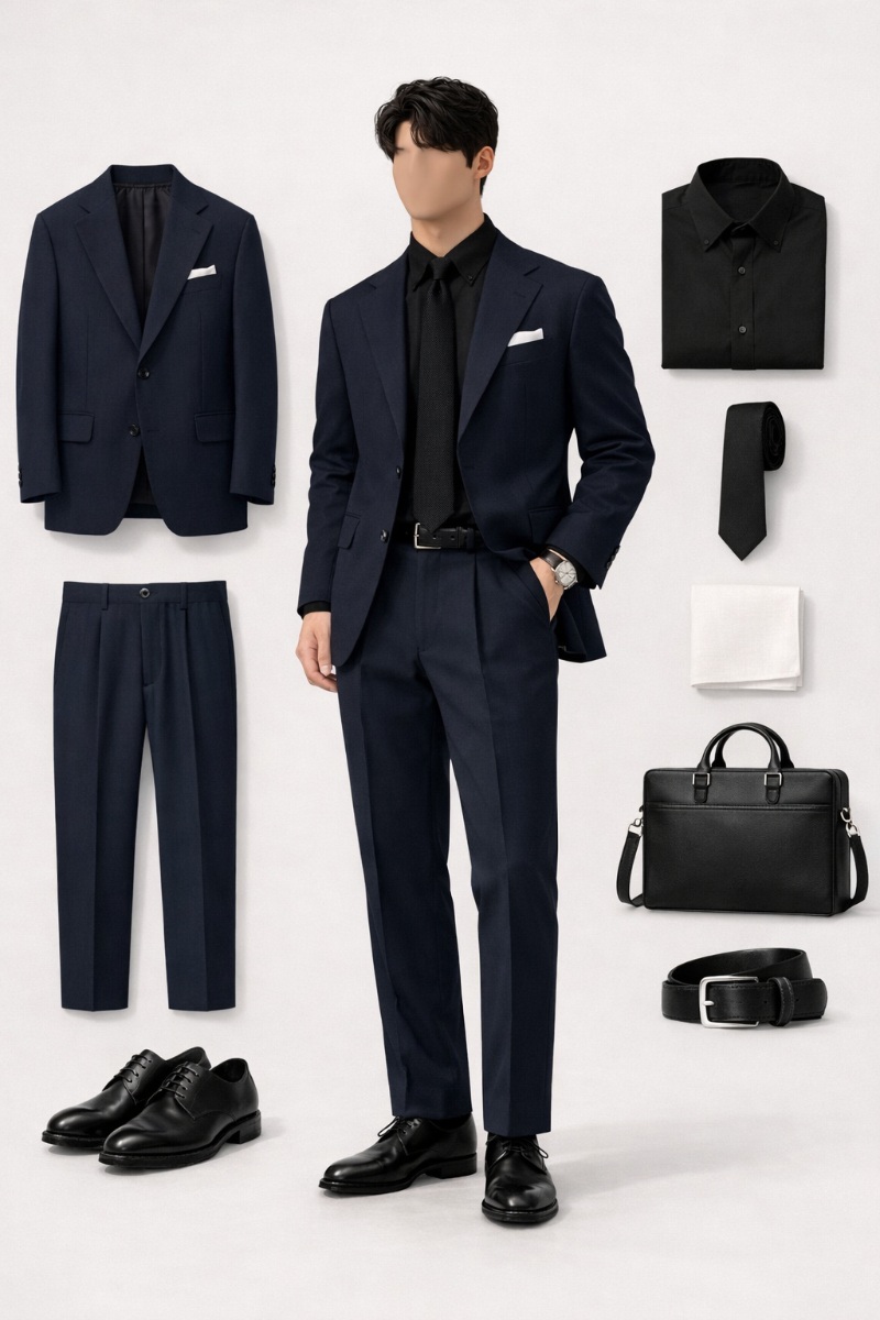 navy blue suit with black shirt 2
