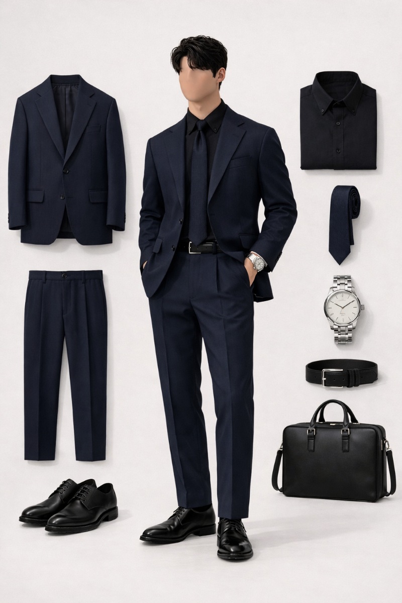navy blue suit with black shirt 3