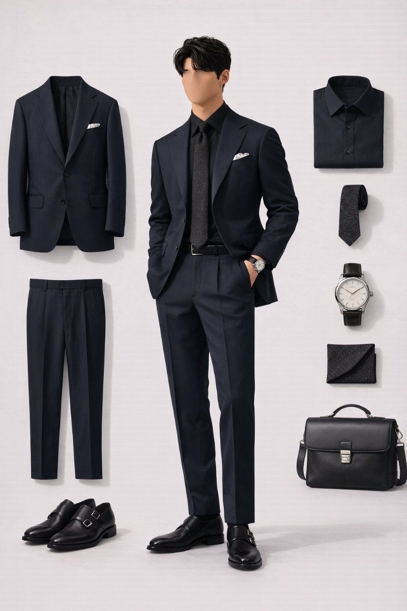 navy blue suit with black shirt 4