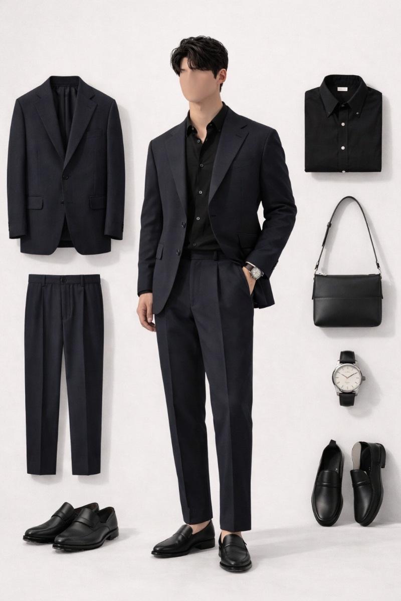 navy blue suit with black shirt 5